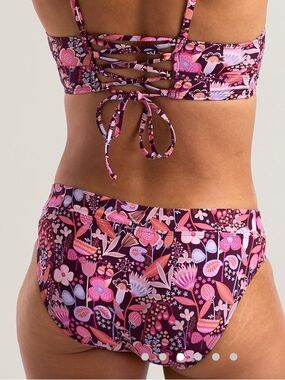 Title nine Purple And Pink Floral Lace-Up Bikini Bottoms